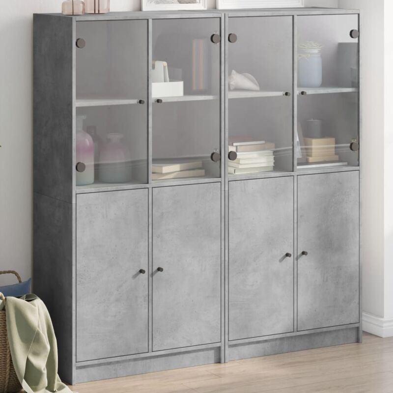 foto del prodotto libreria ante grigio cemento 136x37x142 cm in legno multistrato