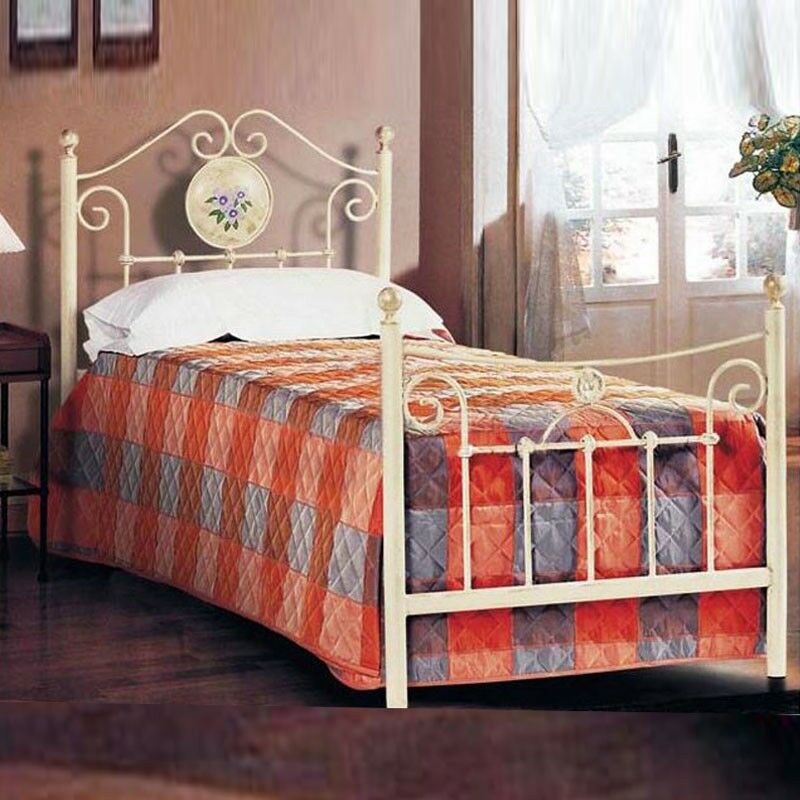 foto del prodotto letto singolo in ferro battuto lavorato colore avorio 90x202xh.110 cm