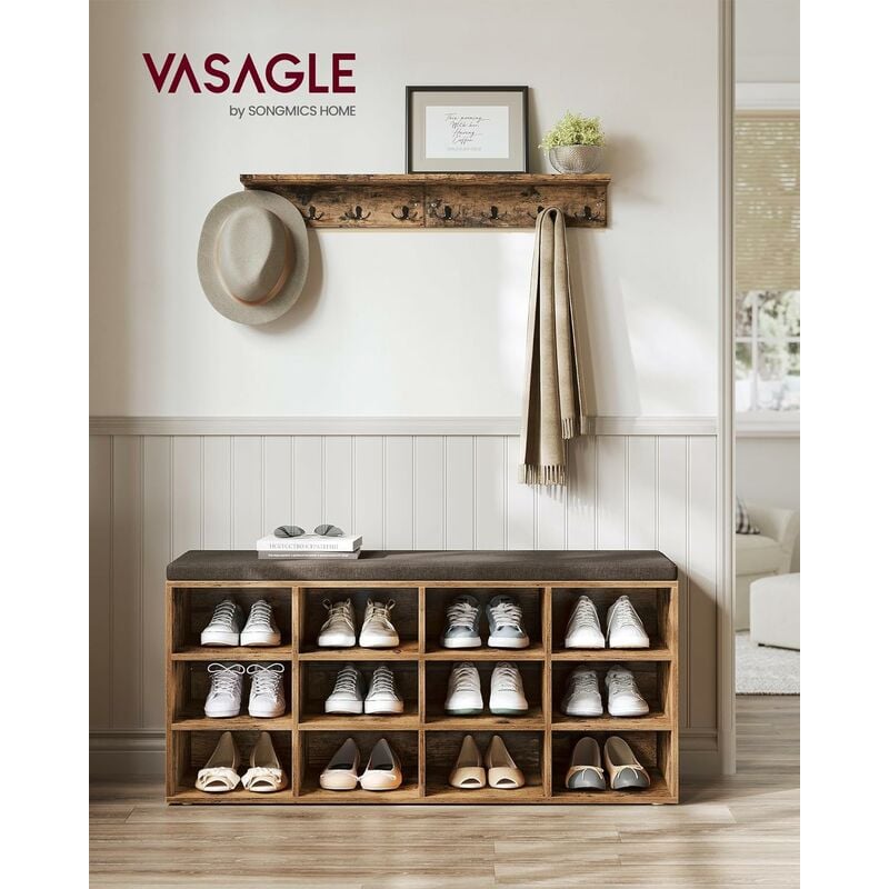 foto del prodotto songmics vasagle panca scarpiera, scarpiera con seduta, scarpiera ingresso con cuscino e 12 scomparti, ripiani regolabili, corridoio soggiorno,