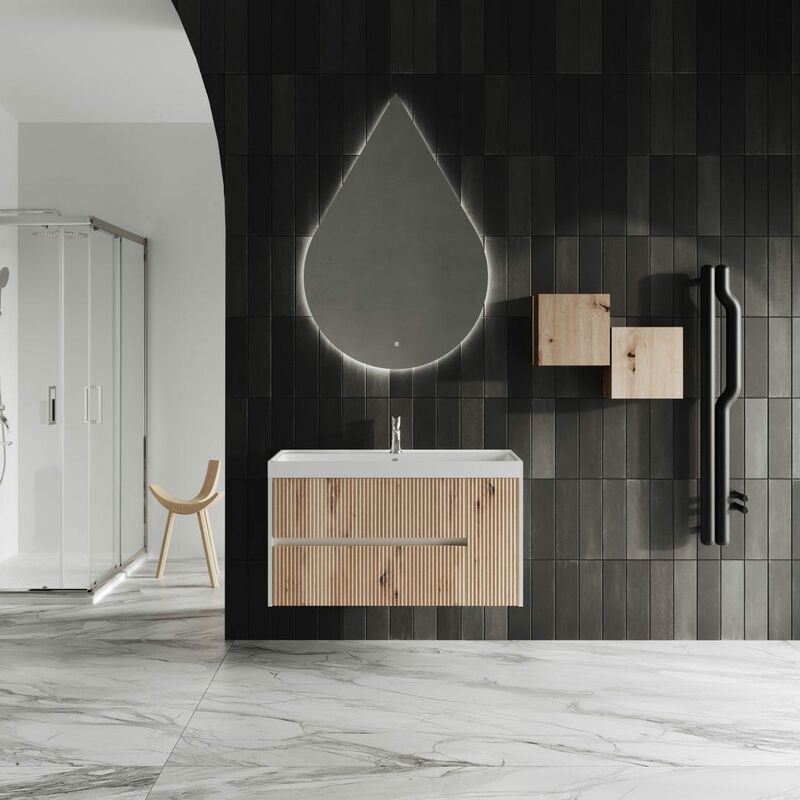 foto del prodotto mobile bagno sospeso 100cm rovere oro cannettato cortina
