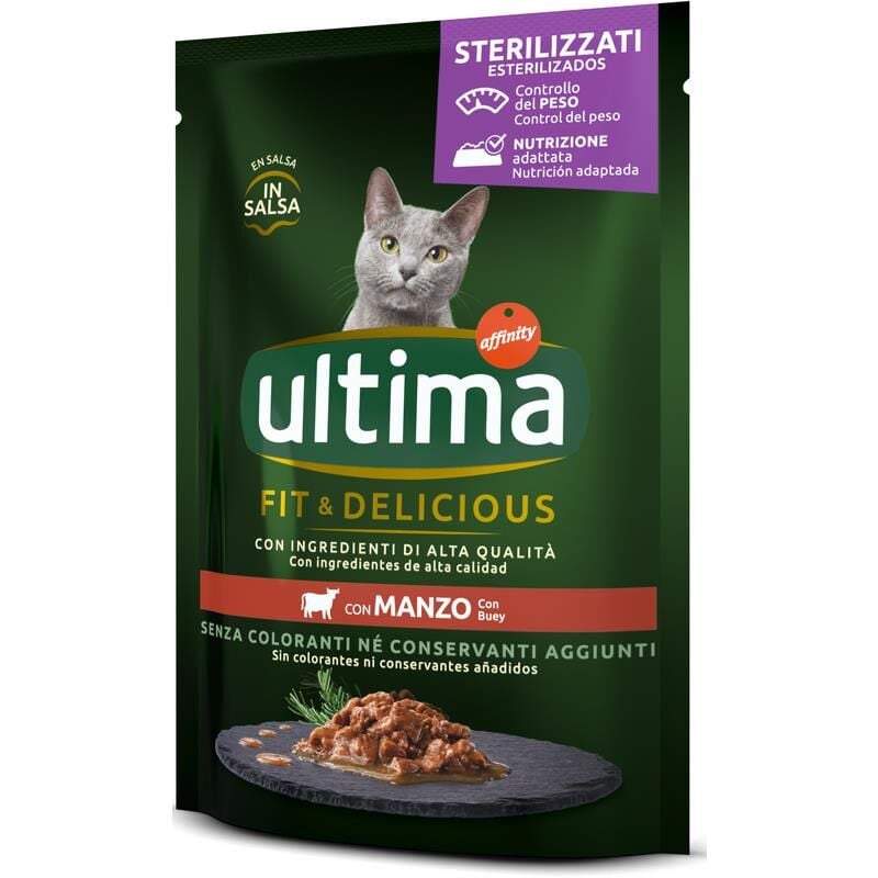 foto del prodotto cat bocconcini per gatti sterilizzati in bustina da 85 gr al manzo ultima
