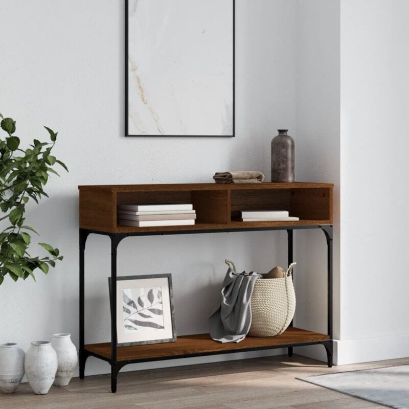 foto del prodotto tavolo consolle rovere marrone 100x30,5x75 cm legno multistrato