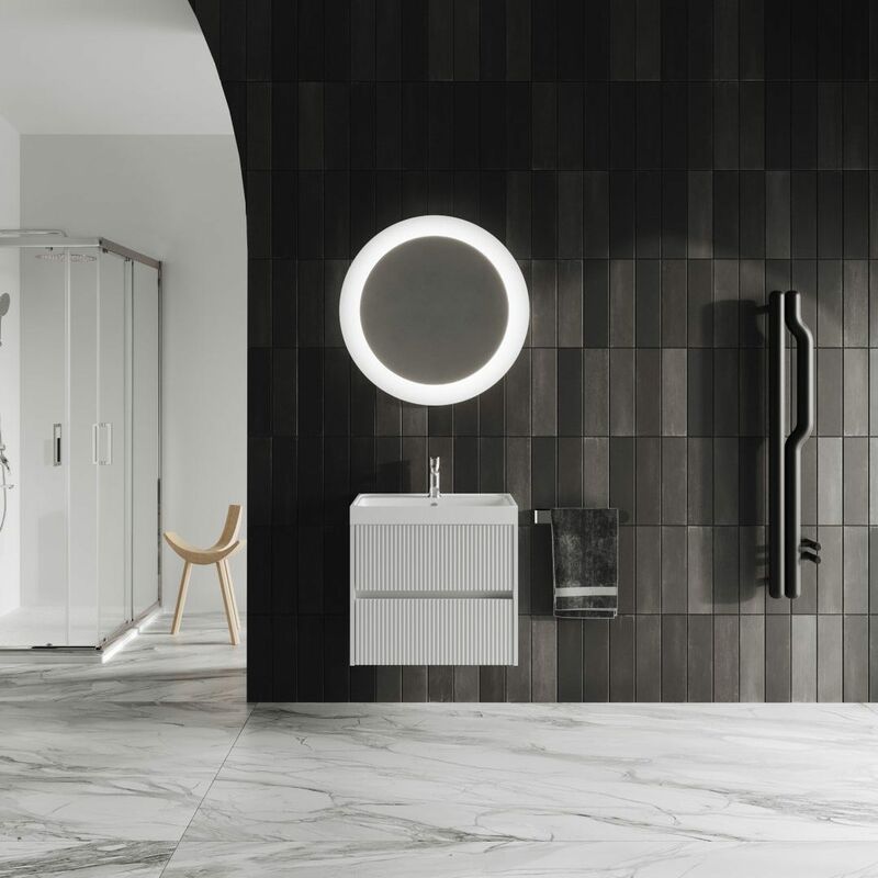 foto del prodotto kiamami valentina mobile bagno 60cm frontale bianco opaco legno cannettato cortina
