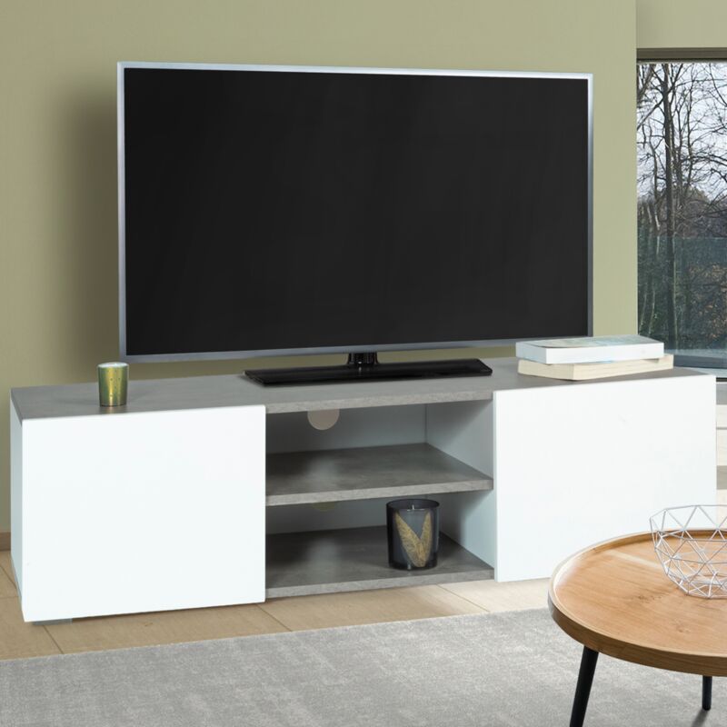 foto del prodotto idmarket porta tv eli ante bianco con piano effetto cemento