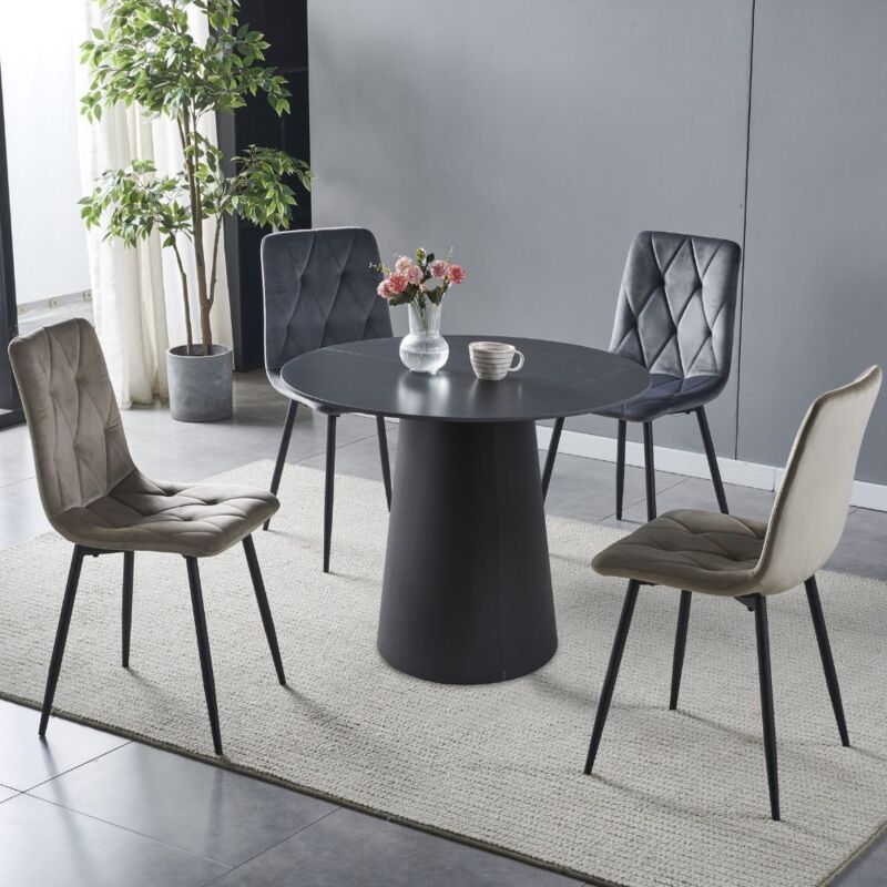 foto del prodotto tavolo rotondo piano ceramica effetto marmo nero oro lauren 120x120x76h