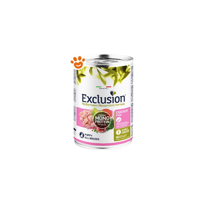 foto del prodotto dog mediterraneo all breed puppy pollo dog mediterraneo all breed puppy pollo lattina da 400 gr exclusion
