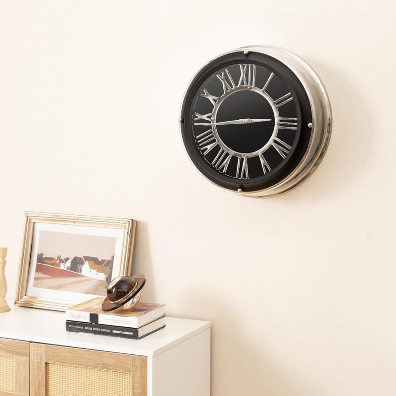 foto del prodotto costway orologio da parete 45 cm, orologio silenzioso con numeri romani, copertura in vetro, orologio moderno decorativo per soggiorno camera da