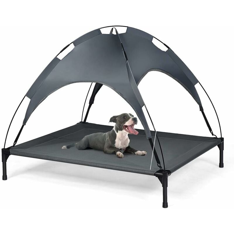 foto del prodotto lettino per cani con parasole, letto rialzato per animali baldacchino, con struttura stabile, grigio 105x86x87 cm 
