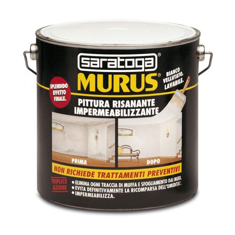 foto del prodotto saratoga murus 4lt pittura bianca lavabile risanante impermeabilizzante per interni ed esterni