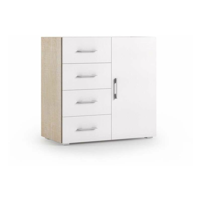 foto del prodotto mobile rovere 4 cassetti e anta bianca 90x41x87 cm design moderno terraneo