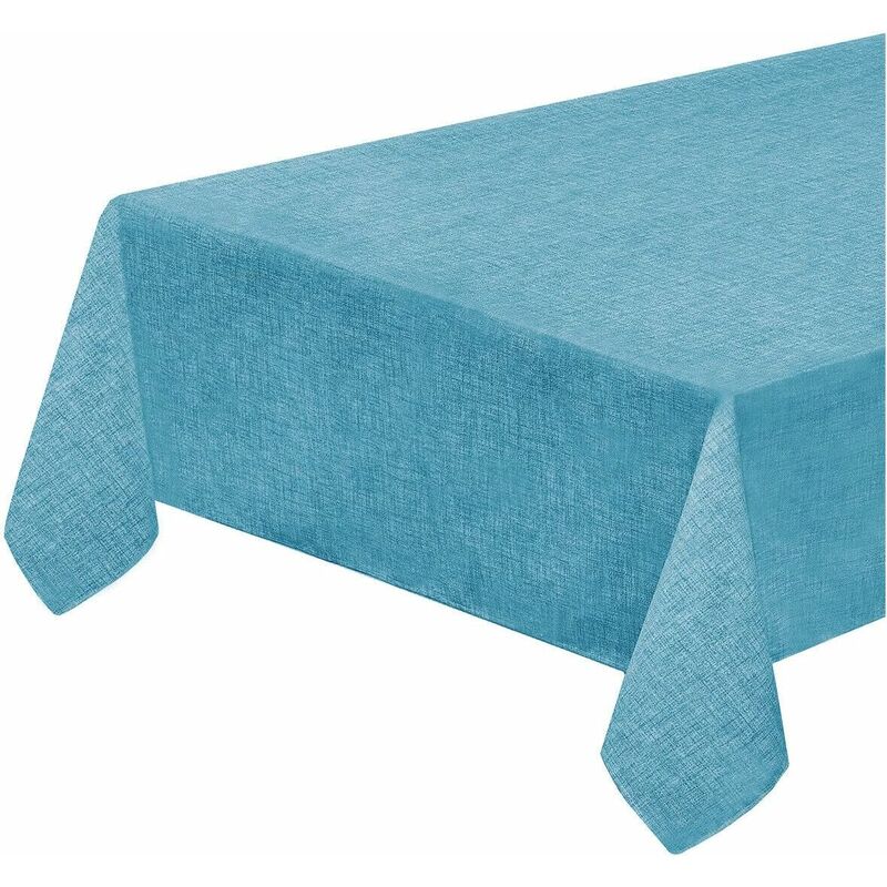 foto del prodotto tovaglia tavolo cucina antimacchia bordata plastificata copritavolo pastello tinta unita blu 135x135 cm
