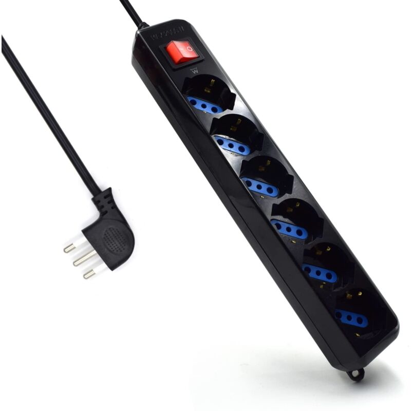 foto del prodotto nilox multipresa a 5 posti, ciabatta elettrica con 5 prese italiane 10a e schuko tedesche spina italiana 10a potenza 250v 2500w cavo da 1,5