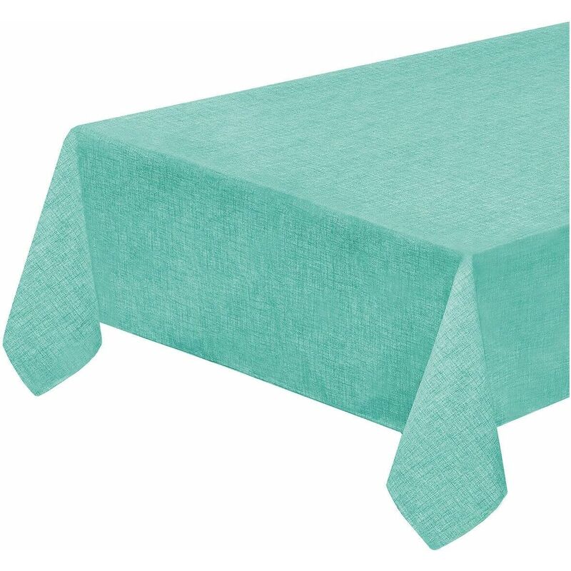foto del prodotto tovaglia tavolo cucina antimacchia bordata plastificata copritavolo pastello tinta unita turchese 135x230 cm