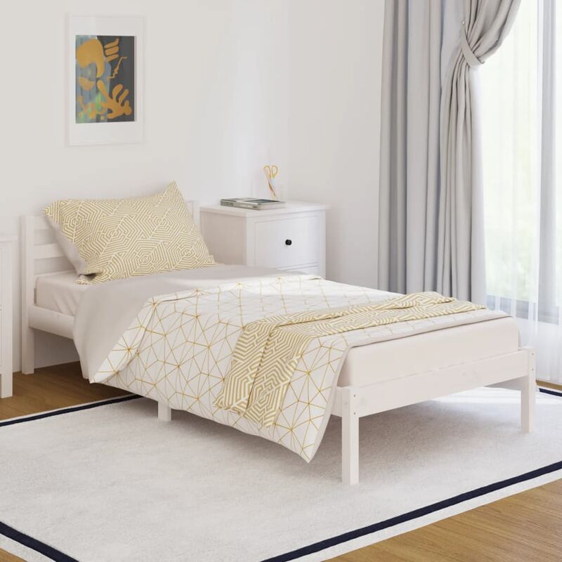 foto del prodotto letto per adulto,struttura letto elegante, letto singolo,giroletto in legno massello di pino 90x200 cm bianco bv21920