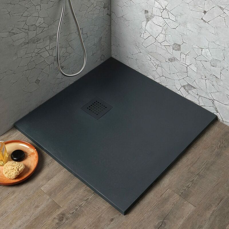 foto del prodotto kiamami valentina piatto doccia 90x90 resina grigio antracite effetto pietra muse
