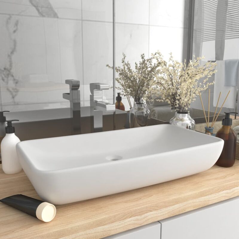 foto del prodotto lavandino lavabi da appoggio lavabo luxury rettangolare bianco opaco 71x38cm ceramica