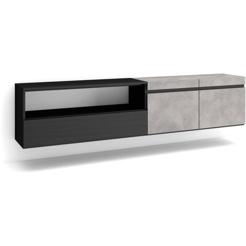 foto del prodotto mobile tv soggiorno, ampio spazio a disposizione, 200x45x35cm, per tv fino a 80 , sospeso, da appendere, stile moderno, grigio cemento skraut home
