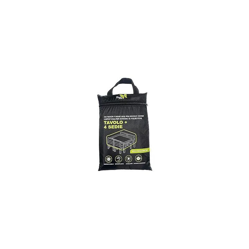 foto del prodotto garden friend copertura protettiva di colore nero per tavolo e quattro sedie in 210d oxford pu misure 165x140x90 cm