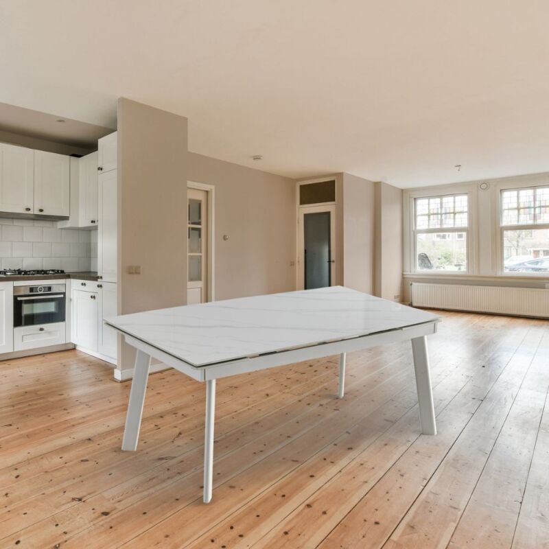 foto del prodotto tavolo allungabile piano ceramica marmo bianco puro presena 160x90x76h