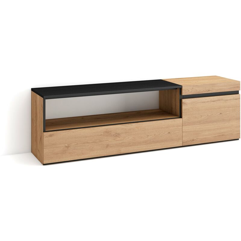 foto del prodotto skraut home mobile tv soggiorno, ampio spazio a disposizione, 150x45x35cm, per tv fino a 65, mobile soggiorno, stile moderno, rovere e nero
