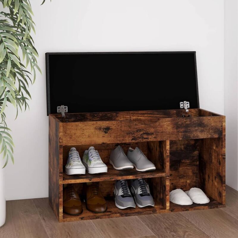foto del prodotto panca porta scarpe cuscino rovere fumo 80x30x47cm multistrato