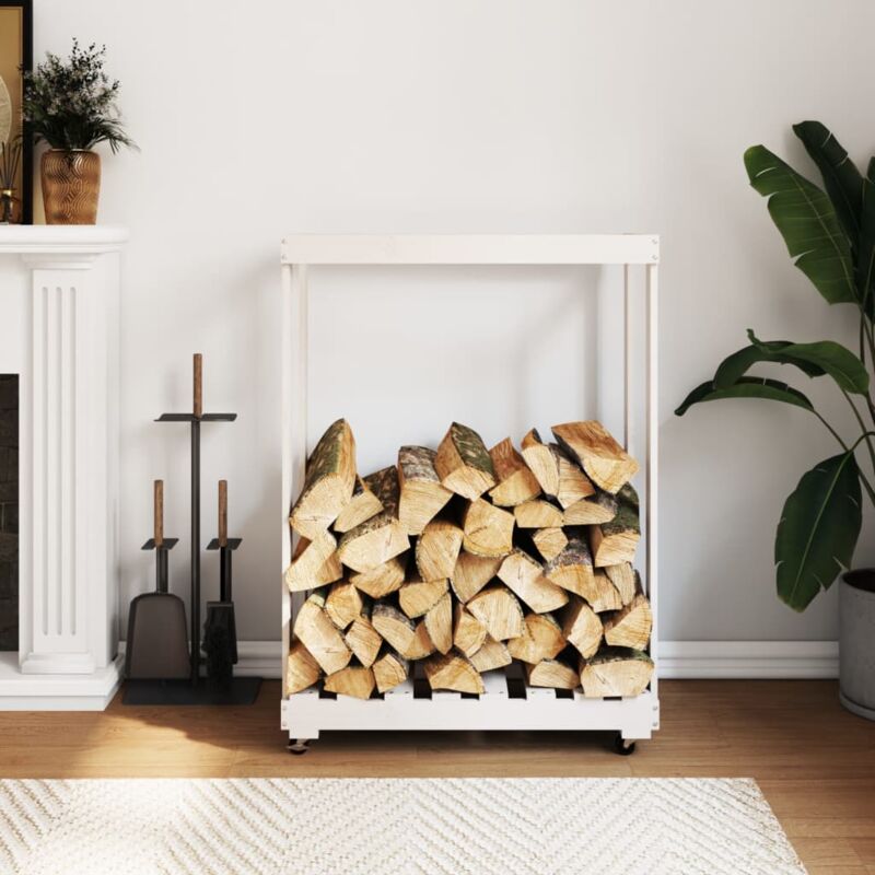 foto del prodotto vidaxl portalegna con ruote bianco 76,5x40x108 cm legno massello pino