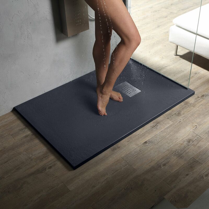 foto del prodotto piatto doccia milano 120x90 cm resina alto 3 cm effetto ardesia, antracite opaco