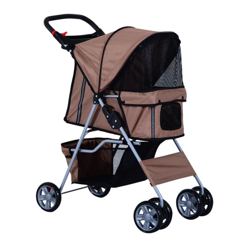 foto del prodotto passeggino per cani pieghevole. carrello per animali domestici. caff . 75x45x97cm