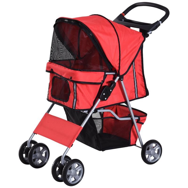 foto del prodotto passeggino per cani pieghevole. carrello per animali domestici. rosso. 75 x 45 x 97cm