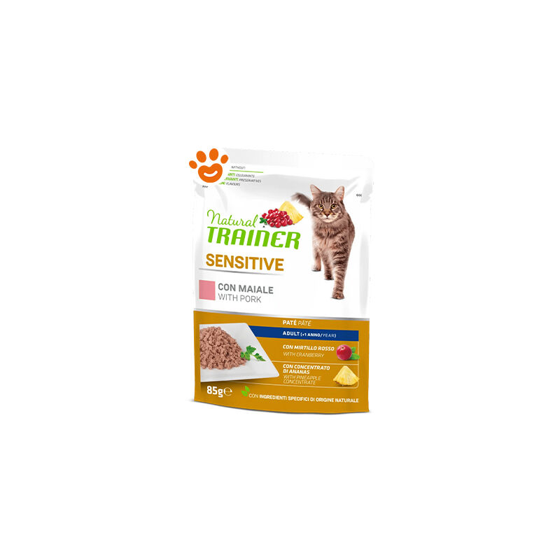 foto del prodotto trainer natural cat adult sensitive pat maiale trainer natural cat adult sensitive pat maiale bustina da 85 gr