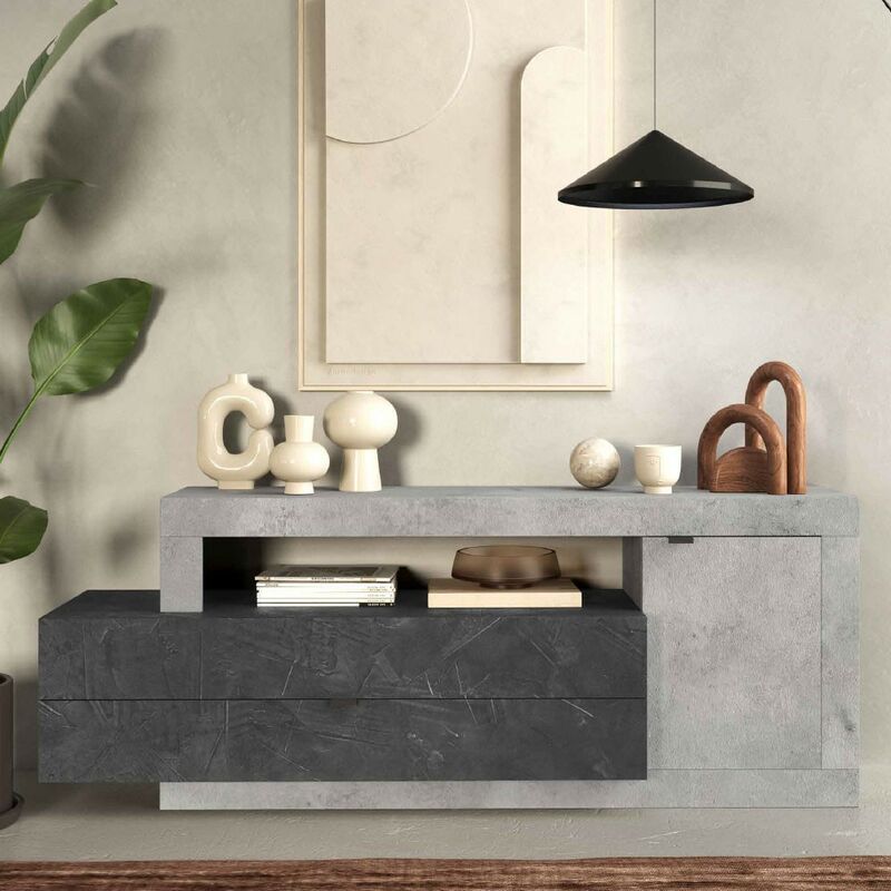foto del prodotto madia soggiorno 1 anta 2 cassetti l159x65x42 cm freedom cemento piombo