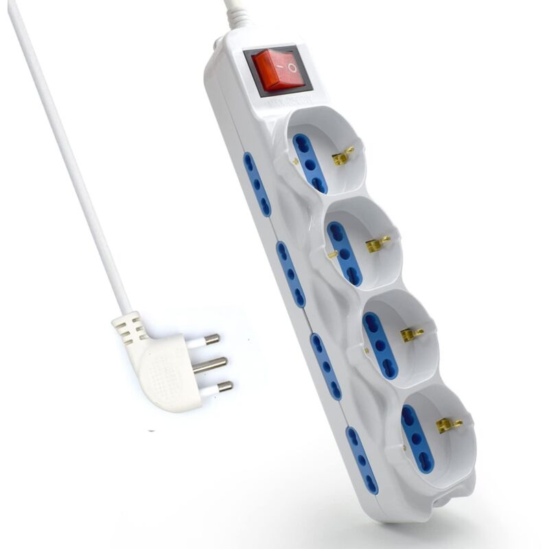 foto del prodotto ewent multipresa a 12 posti, ciabatta elettrica con 12 prese 4 schuko tedesche 8 italiane 10a 16a spina italiana 16a potenza 250v 2500w