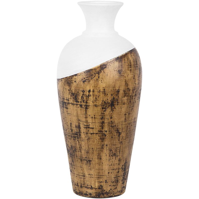 foto del prodotto vaso alto decorativo in legno chiaro e ceramica bianca 20 x 44 cm