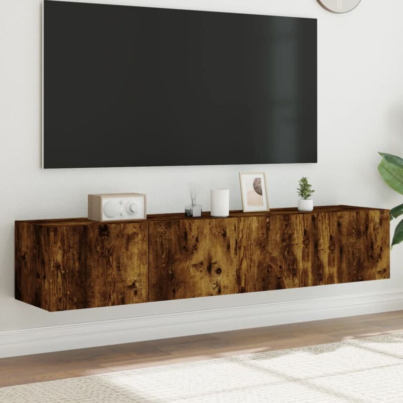 foto del prodotto vidaxl mobili tv a parete con luci led 2pz rovere fumo 80x35x31 cm