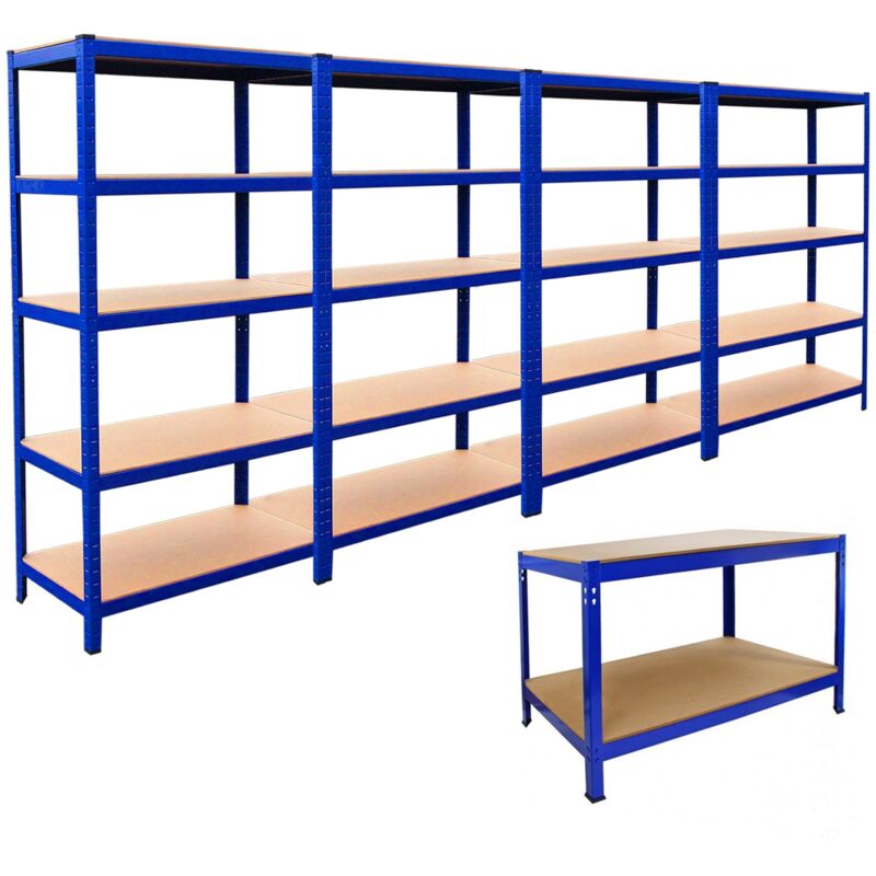 foto del prodotto 4 scaffali t rax banco da lavoro q rax in acciaio senza bulloni blu tavolo da lavoro scaffalature per garages e magazzino monster racking