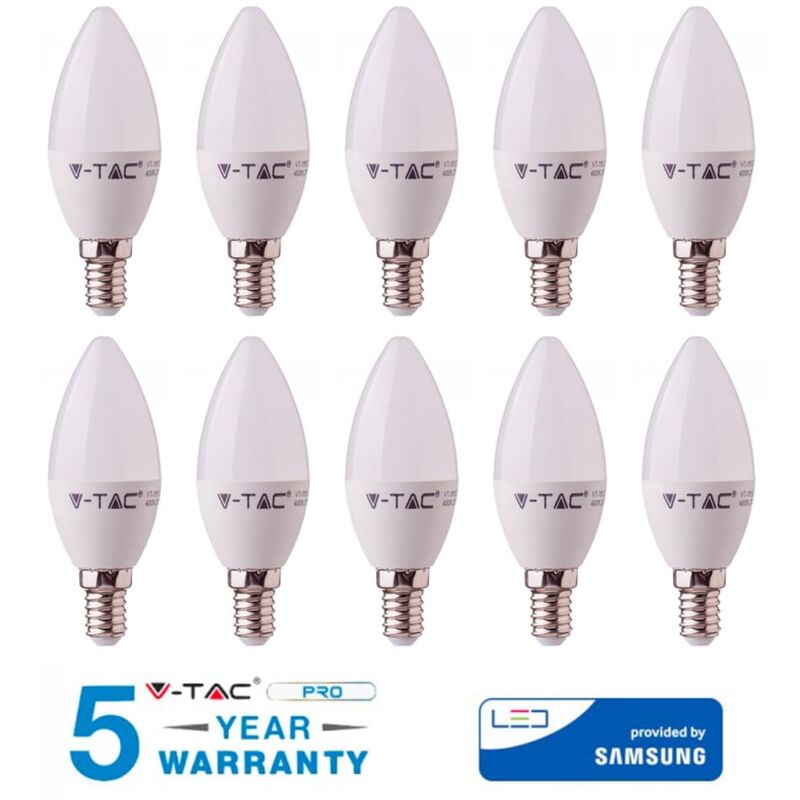 foto del prodotto lampadina led e14 candela 7w 45w naturale 4000k v tac samsung 10 pezzi