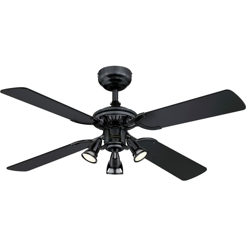 foto del prodotto westinghouse lighting 73061 princess euro, ventilatore da soffitto tradizionale con luce, 105 cm, finitura in grigio canna di fucile, tre faretti
