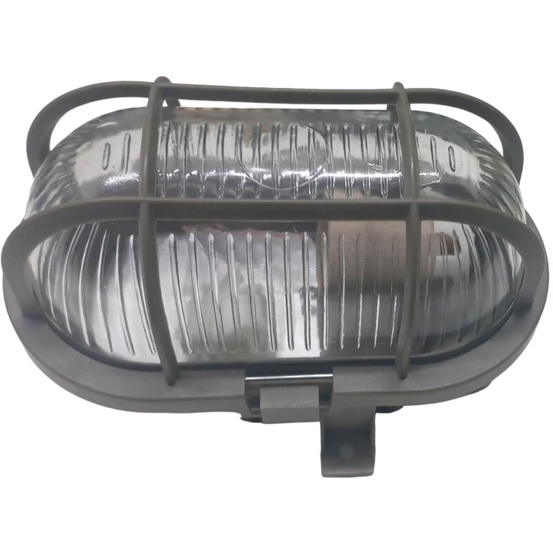 foto del prodotto rosi plafoniera plastica ovale grigia vetro griglia staffe 207x118mm esterno 60w