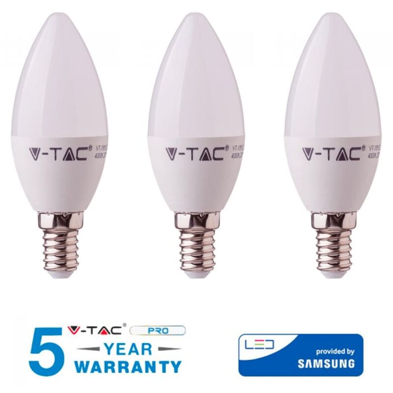 foto del prodotto lampadina led e14 candela 7w 45w naturale 4000k v tac samsung 3 pezzi