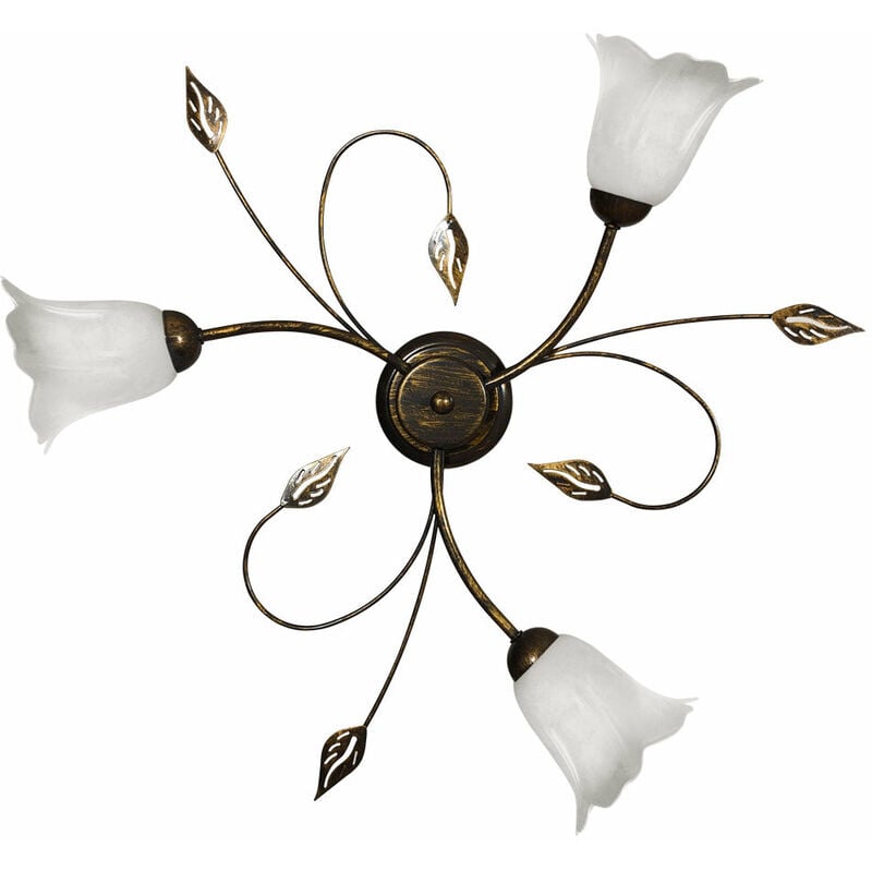 foto del prodotto plafoniera 3xe14 montatura marrone oro vetro spugnato bianco e energy teresa