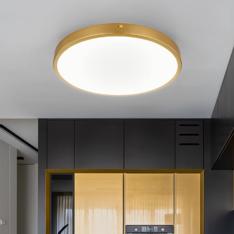foto del prodotto plafoniera led plafoniera soggiorno lampada sala da pranzo rotonda, metallo ottone plastica, 22w 1800lm bianco caldo 3000k, d 35 cm