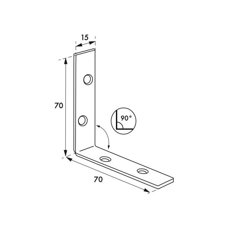 foto del prodotto piastra rinforzo angolare 70x70x15mm, acciaio zincato thirard