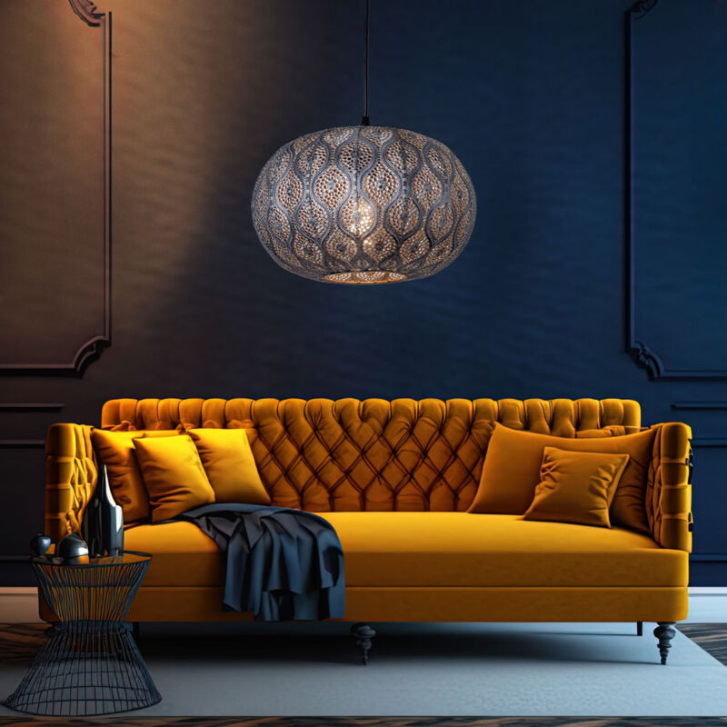 immagine 0 del prodotto globo lampada a sospensione a soffitto in design orientale lampada a sospensione con paralume rotondo, nero argento metallizzato, 1x e27, dmxh