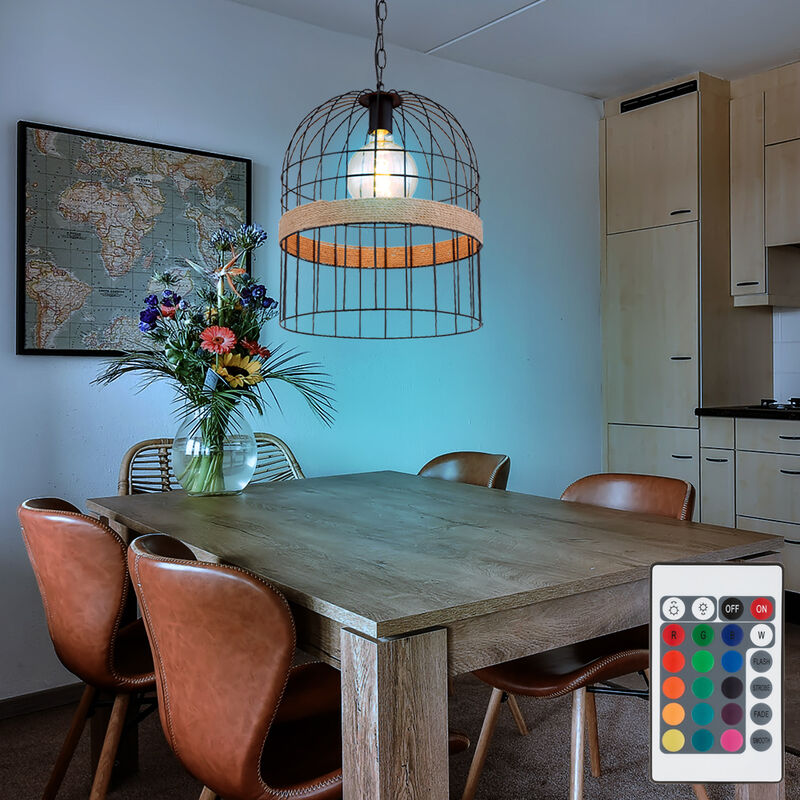 immagine 0 del prodotto globo lampada a sospensione led dimmerabile con telecomando lampada a sospensione in corda di canapa per soggiorno, cambio colore rgb, aspetto