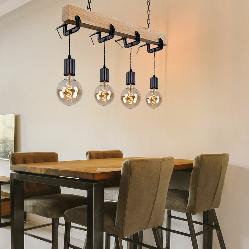 immagine 0 del prodotto globo lampada a sospensione in legno lampada a sospensione vintage lampada a sospensione a 4 fiamme lampada retr sala da pranzo, travi in legno