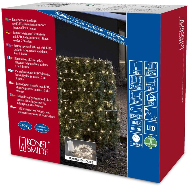 foto del prodotto 3730 103 catena luminosa led con interruttore on off e sensore luminoso, timer per 6 e 9 ore, adatta a esterni ip44 , 240 diodi a luce bianca
