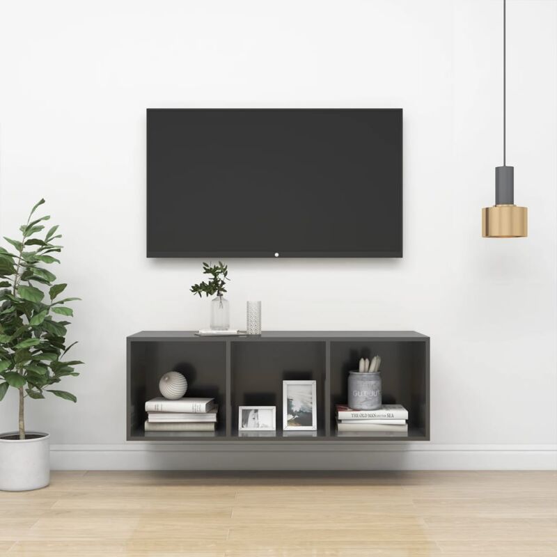 foto del prodotto vidaxl mobile tv da parete grigio lucido 37x37x107cm legno multistrato