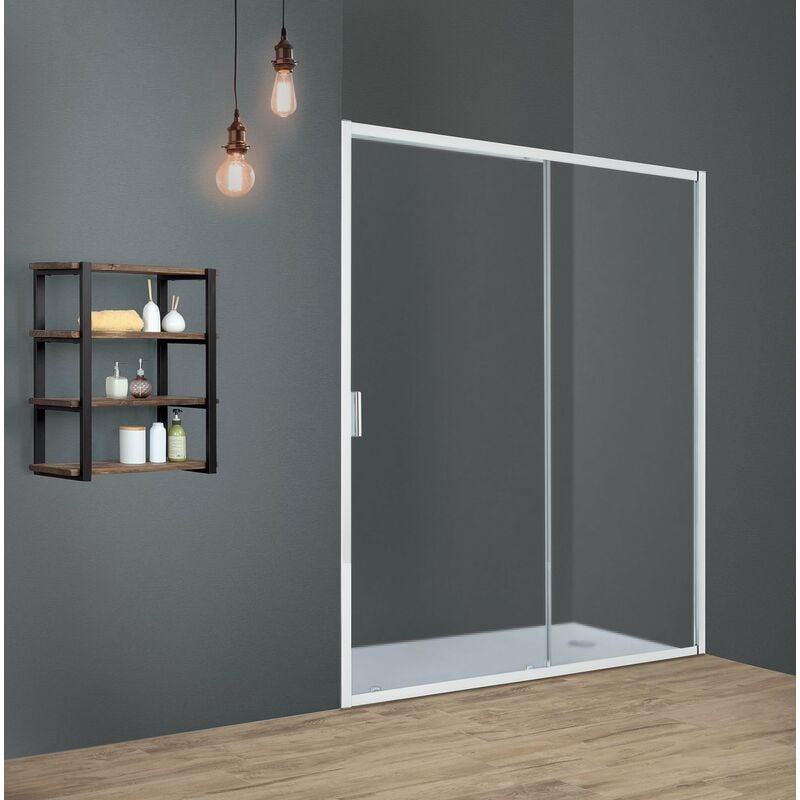 foto del prodotto porta doccia tokyo scorrevole a nicchia 150 cm altezza 200 cm cristallo 6 mm bianco opaco