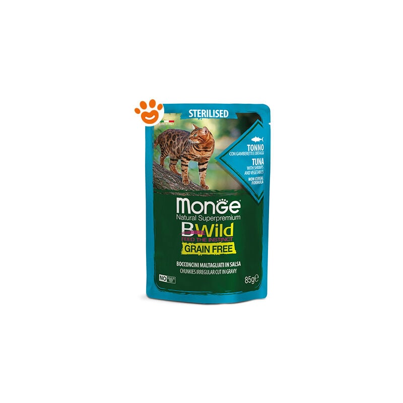 foto del prodotto cat bwild grain free adult sterilizzato bocconcini tonno cat bwild grain free adult sterilizzato bocconcini tonno bustina da 85 gr monge