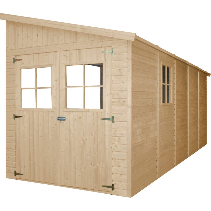 foto del prodotto timbela casa da giardino in legno naturale senza parete laterale con pavimento impregnato 513x216 cm 9.91 m magazzino esterno con finestre
